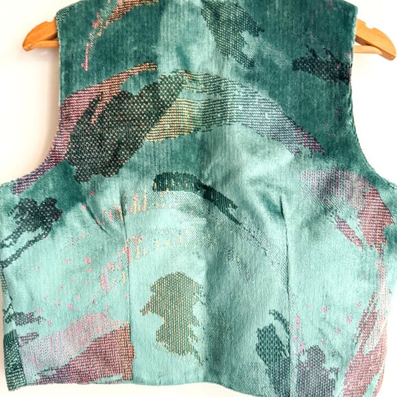 Vintage Western Collection Turquoise Teal Carpet Fabric Cropped Vest L - Picture 7 of 8